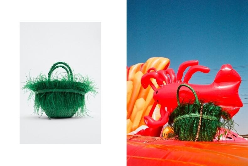 bolso de plumas verde