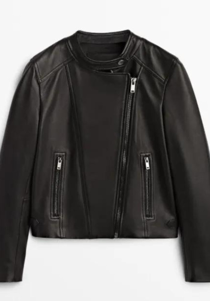 Cazadora piel napa negra, de Massimo Dutti
